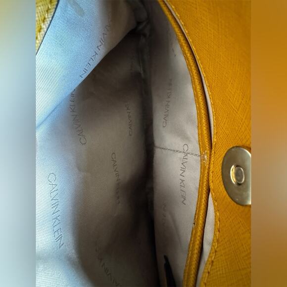 Calvin Klein Ava Hobo Saffiano Leather Mustard Shoulder Bag - Picture 11 of 13